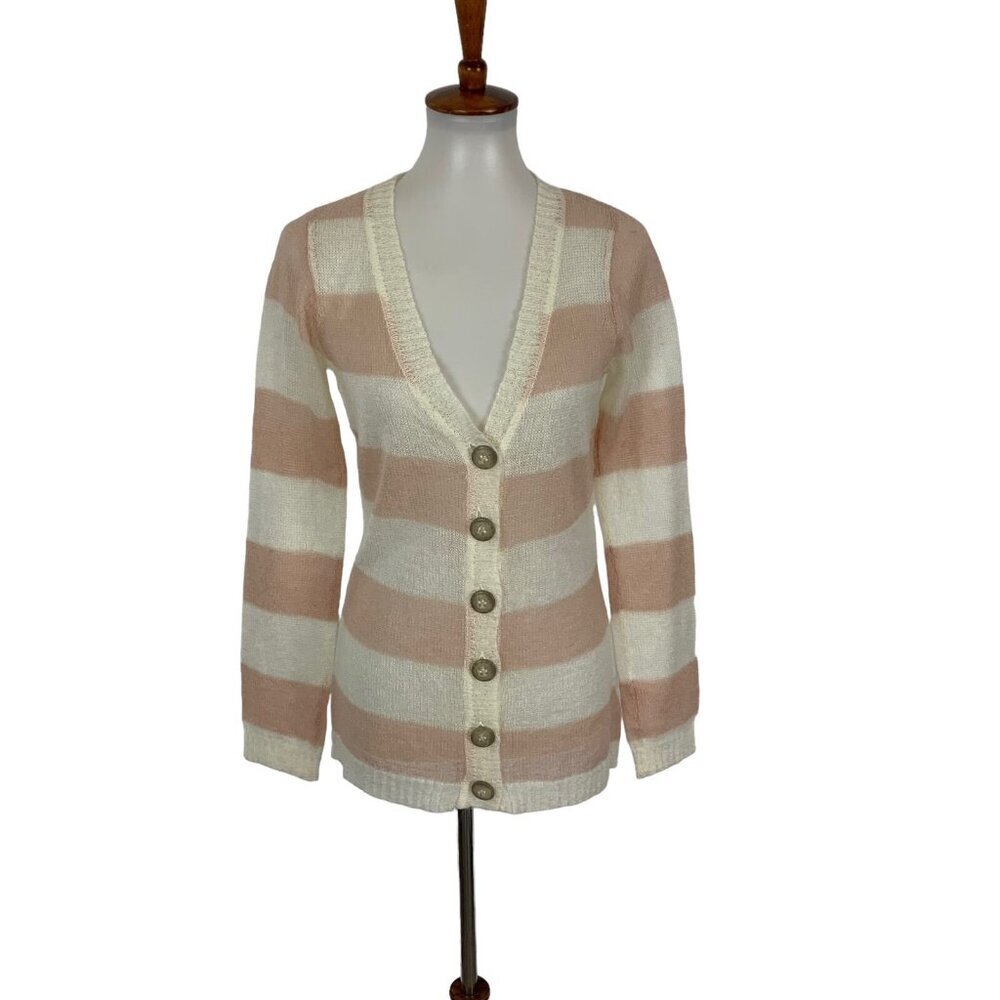 Anthropologie Casch Sweater Medium Wool Blend Striped Coastal Cozy